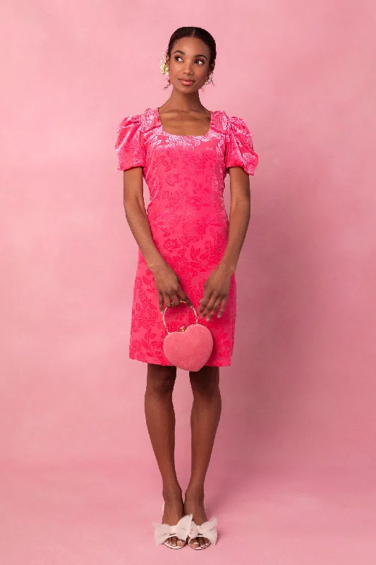 Nina Bow Dress in Pink Velvet - FINAL SALE