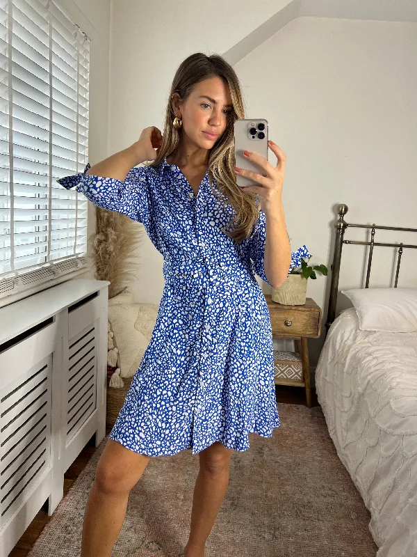 Olivia Mini Belted Shirt Dress / Blue Spot