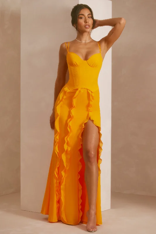 Corset Frill Skirt Maxi Dress in Tangerine