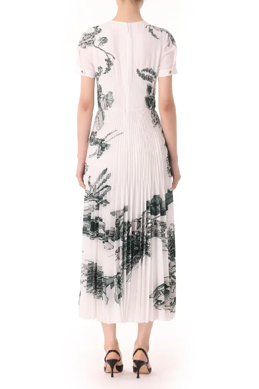 PINCUSHION FLORAL PRINTED PLEATED MIDI DRESS