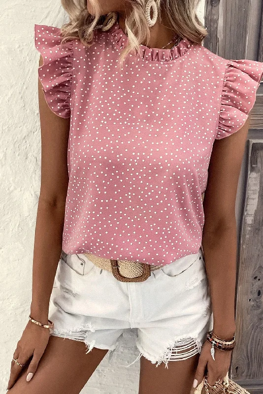 Polka Dots Flutter Sleeve Blouse