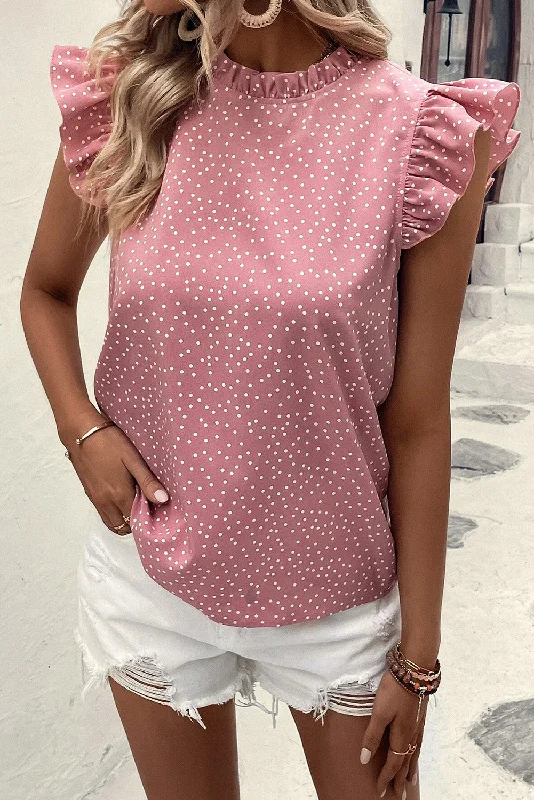 Polka Dots Flutter Sleeve Blouse