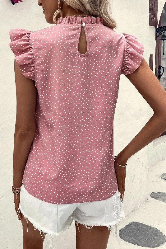 Polka Dots Flutter Sleeve Blouse