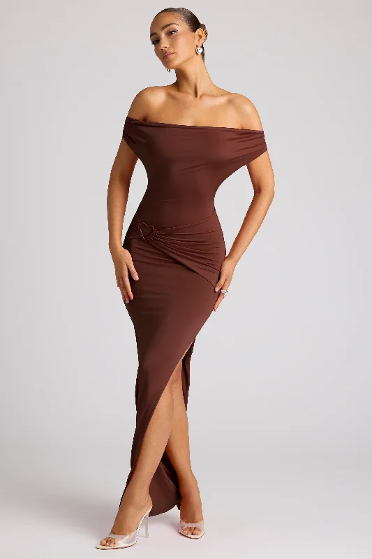 Multiwear Cowl Neck Wrap Over Evening Gown in Chocolate Brown