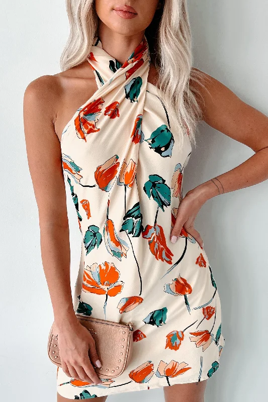 Ready To Blossom Floral Halter Mini Dress (Multi)