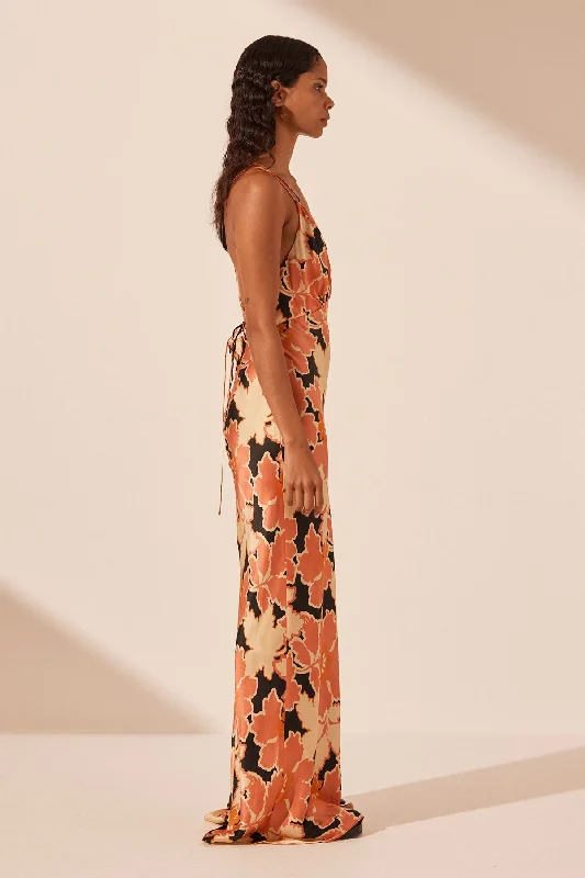 ROSA SILK PLUNGED DOUBLE STRAP MAXI DRESS