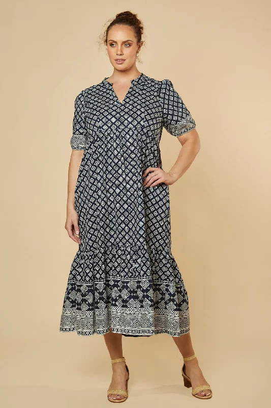 Sabre V-Neck Dress in Navy Iris