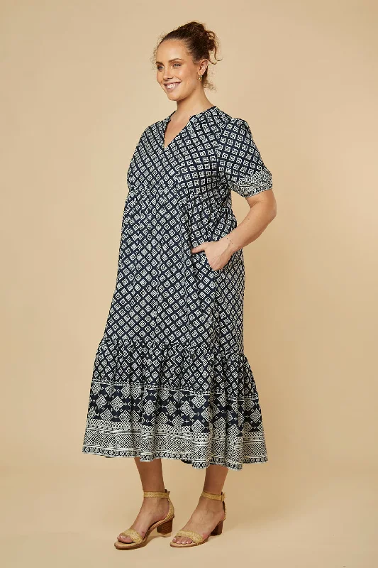 Sabre V-Neck Dress in Navy Iris