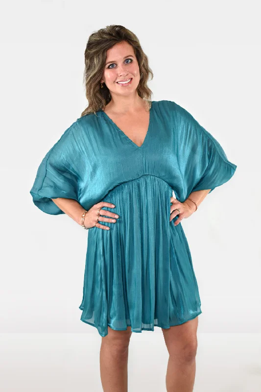 Satin Dolman Sleeve Emerald Mini Dress by Jodifl Clothing