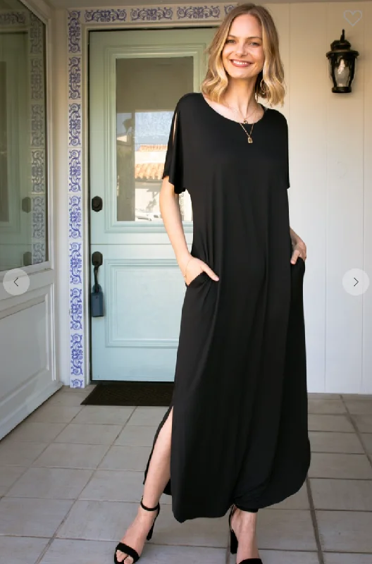 Short Sleeve Slit Maxi Dress