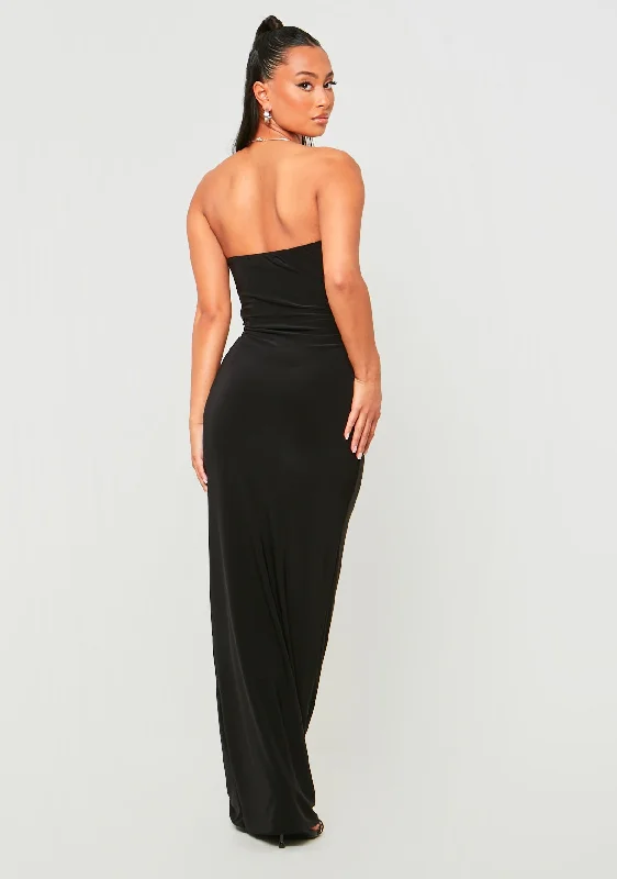 Sienna Black Double Layer Slinky Bandeau Cut Out Maxi Dress