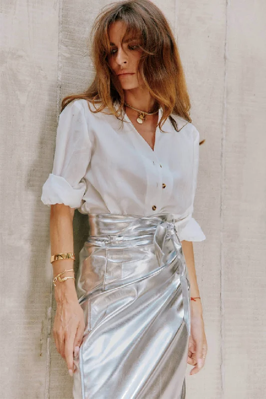 Silver Vegan Leather Jaspre Skirt