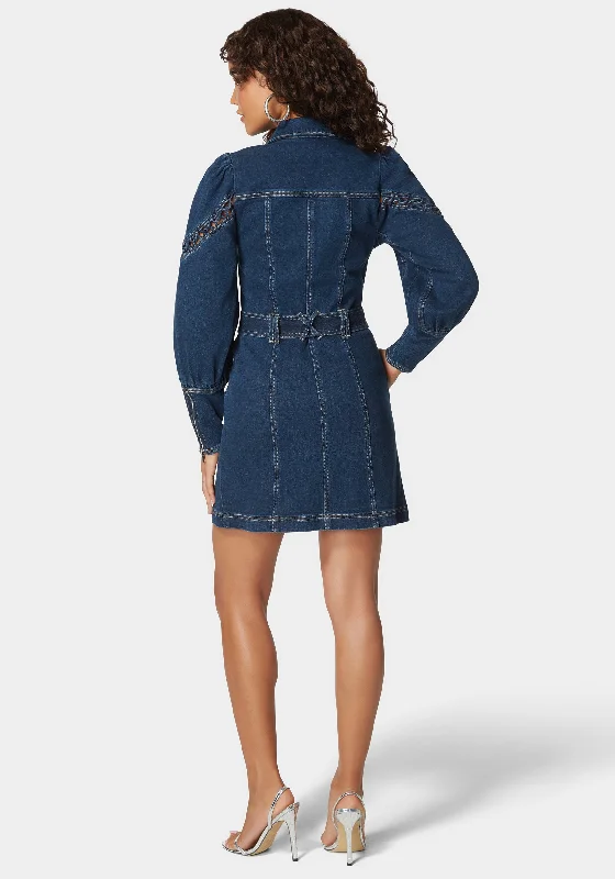 Sleeve Detail Front Button Denim Dress