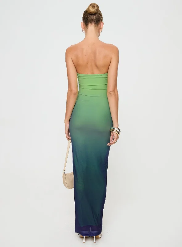 Stolen Love Strapless Maxi Dress Blue / Green Ombre