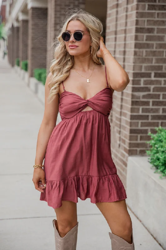 Sweetest Harmonies Wine Sweetheart Neck Dress