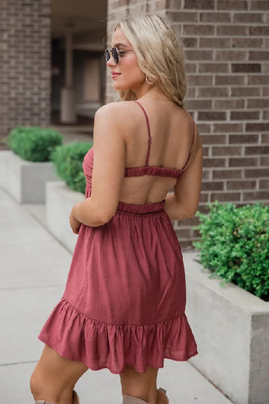 Sweetest Harmonies Wine Sweetheart Neck Dress