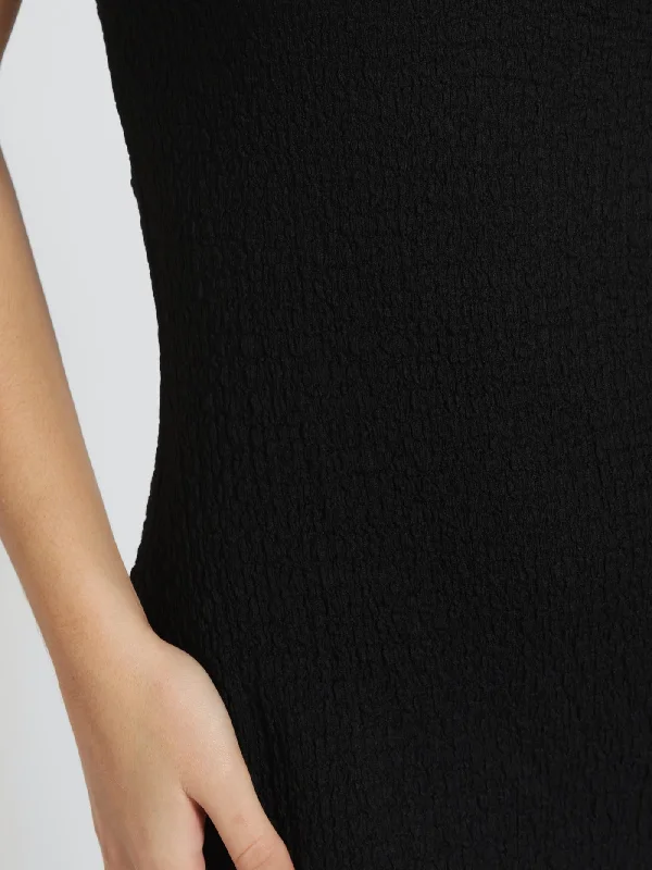 Textured Basic Strappy Midi Dress - Black