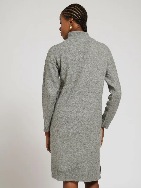 Turtle Neck Oversized Knitwear Dress - Grey Melange