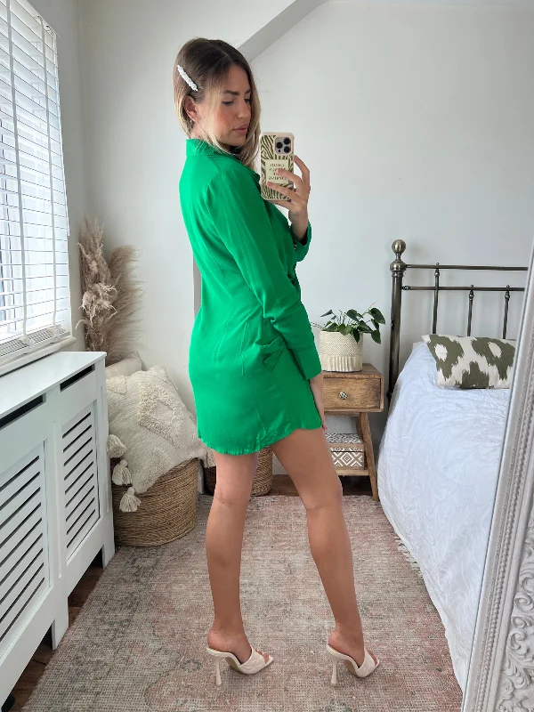 Venus Tie Front Shirt Dress / Green