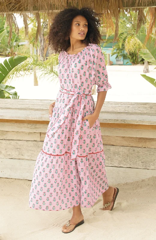 Violet Block Print Dress | Sunflower Buti Pink