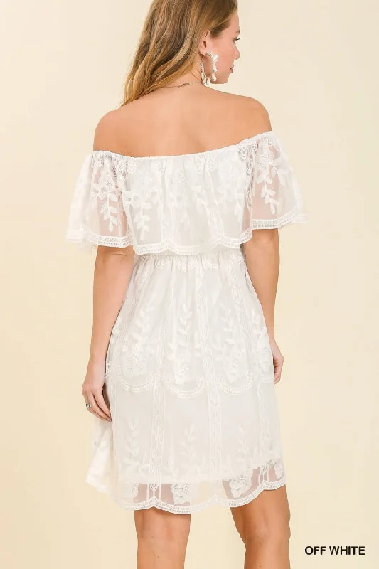 White Floral Lace Off the Shoulder Mini Dress by Umgee Clothing