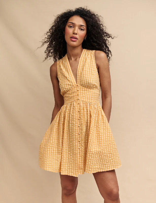 Yellow Gingham Sleeveless Starlight Mini Dress