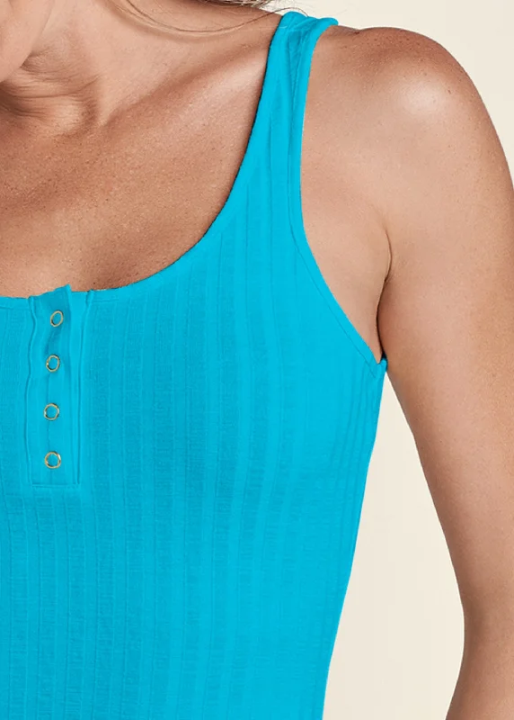 Ribbed Henley dress - Aqua