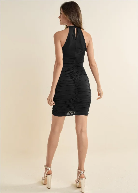 Ruched bodycon cutout dress - Black