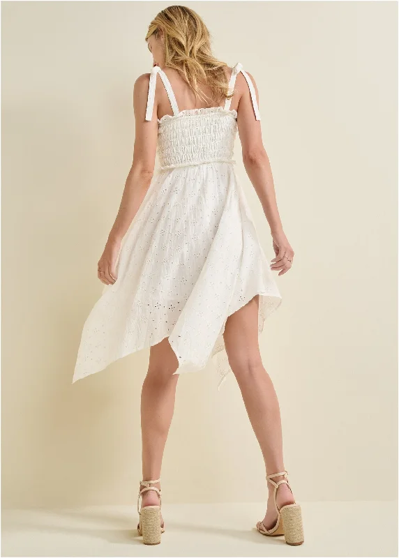 Smocked top eyelet dress  - Off White