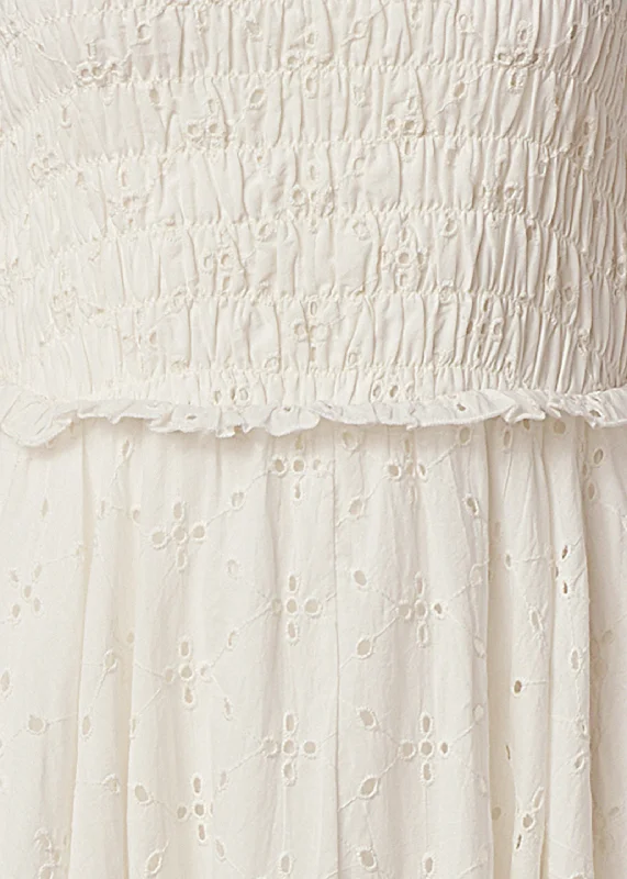 Smocked top eyelet dress  - Off White