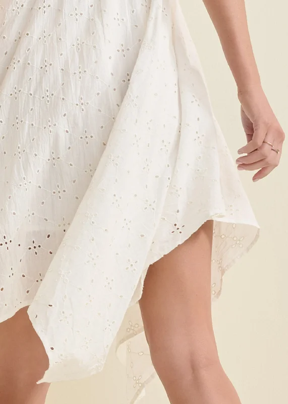 Smocked top eyelet dress  - Off White