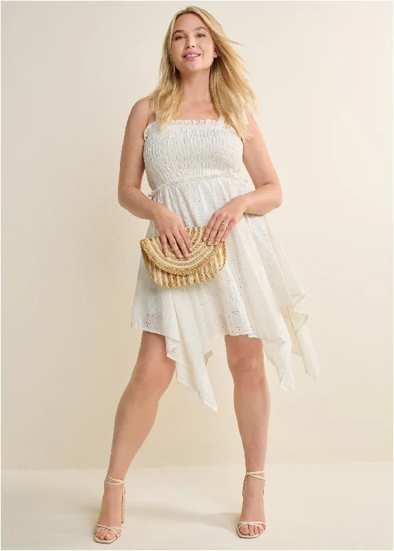 Smocked top eyelet dress  - Off White