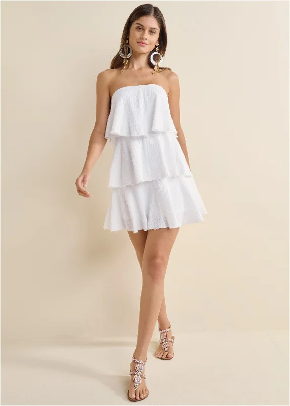 Tiered ruffle mini dress - White