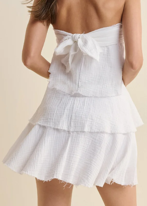 Tiered ruffle mini dress - White