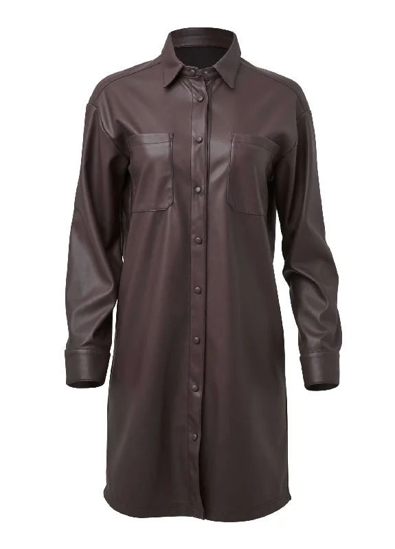 Faux leather shirt dress - Dark Brown