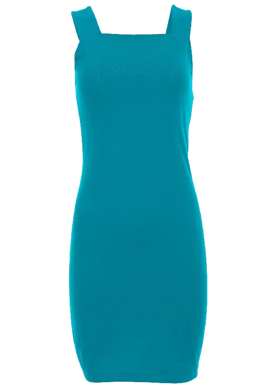 Square neck tank dress - Teal