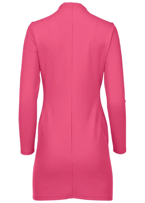 Ponte Quarter Zip Dress - Hot Pink