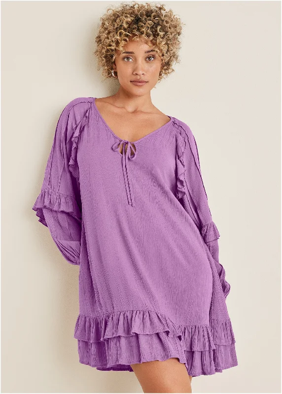 Ruffle Mini Dress - Purple