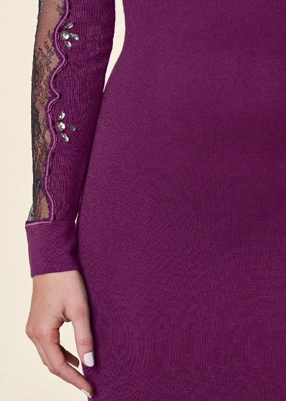 Lace detail sweater dress - Dark Purple & Black