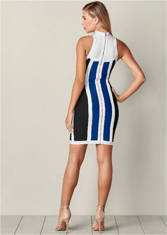 Striped bodycon mini dress - Black Multi