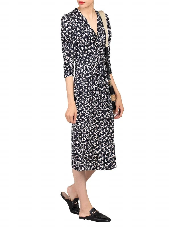 3/4 Sleeve Print Viscose Dress, Black Pattern