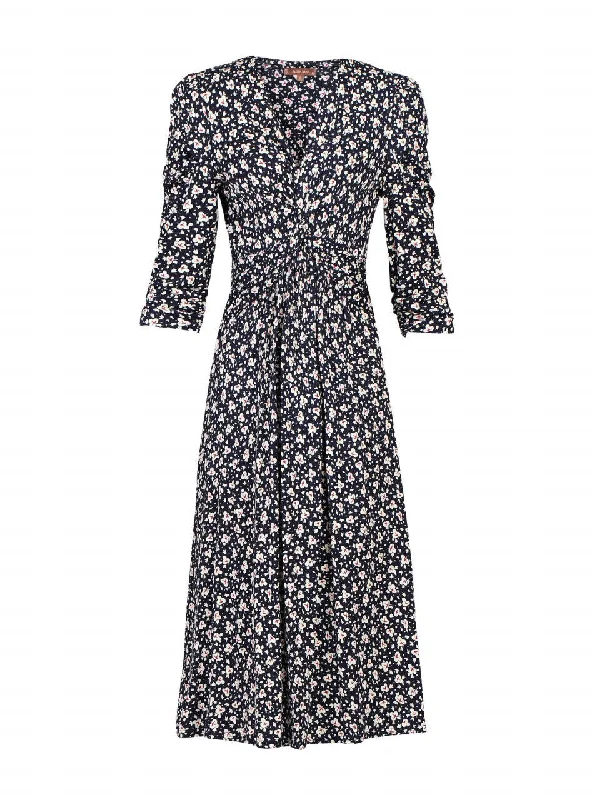 3/4 Sleeve Print Viscose Dress, Black Pattern