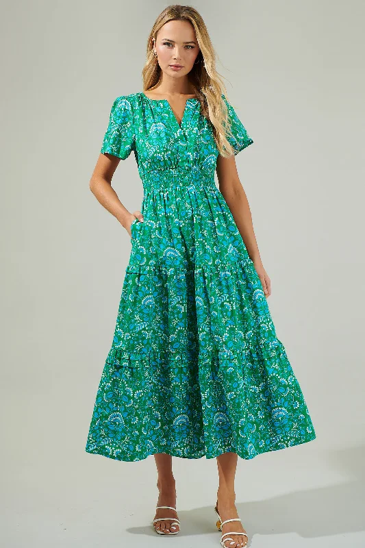 Alina Floral Palmer Poplin Tiered Maxi Dress