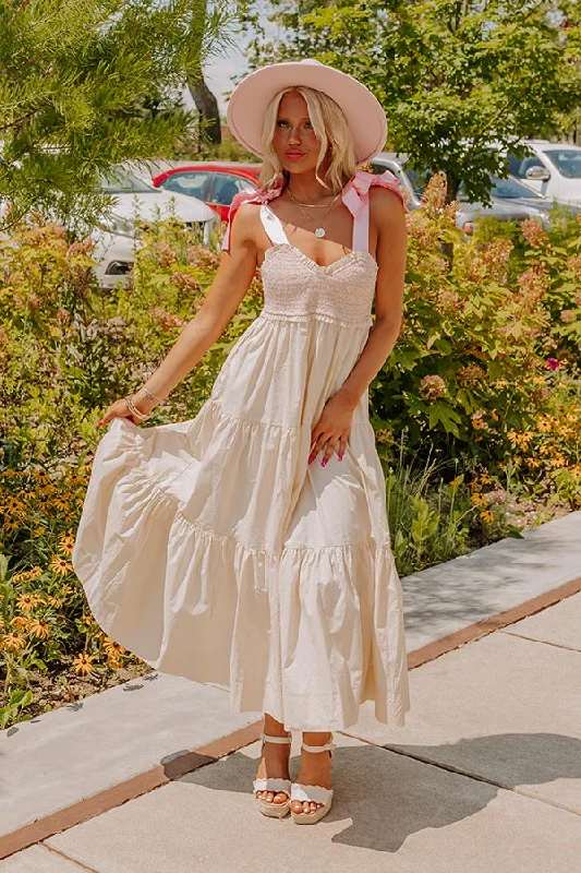 Classic Cutie Smocked Maxi Dress in Cream