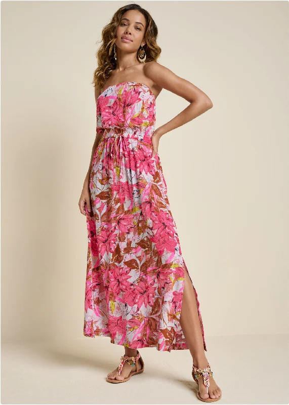 Strapless maxi dress  - Pink Multi