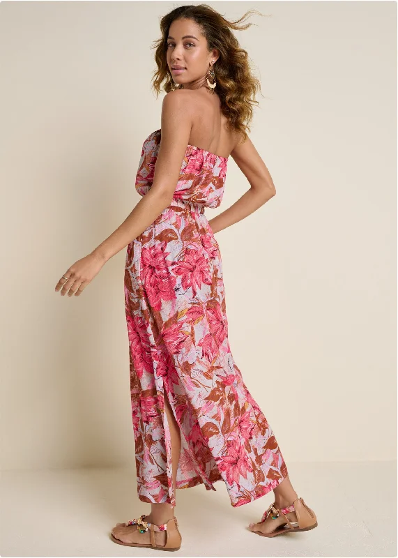 Strapless maxi dress  - Pink Multi