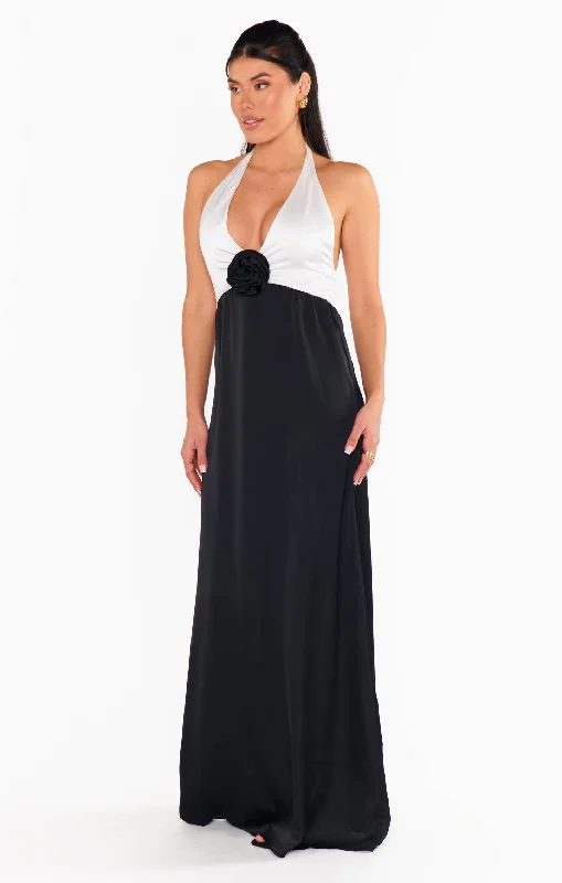 Marilyn Maxi Dress ~ Black and White Luxe Satin