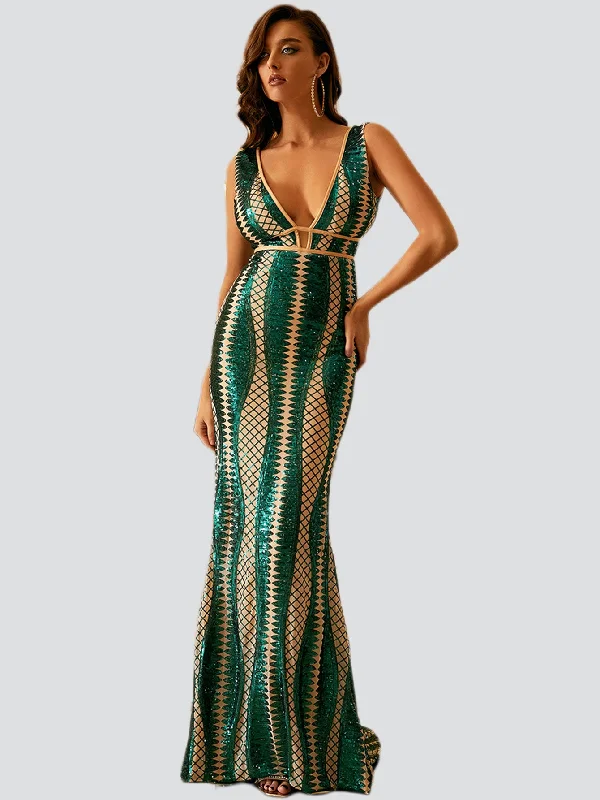 Plunge Mermaid Evening Dress M0449