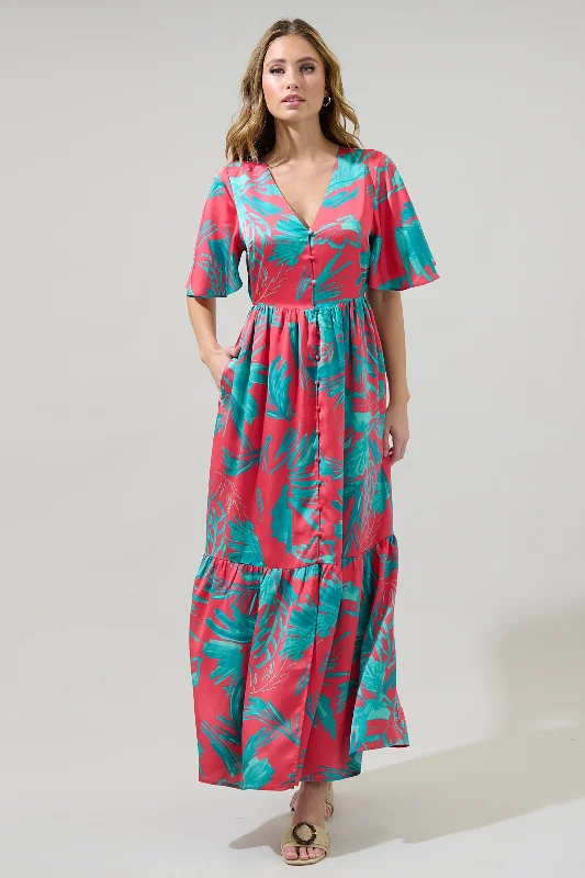 Palm Tropics Pismo Button Down Flutter Maxi Dress