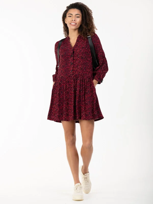 Penele Printed Viscose Shirt Dress, Red Animal